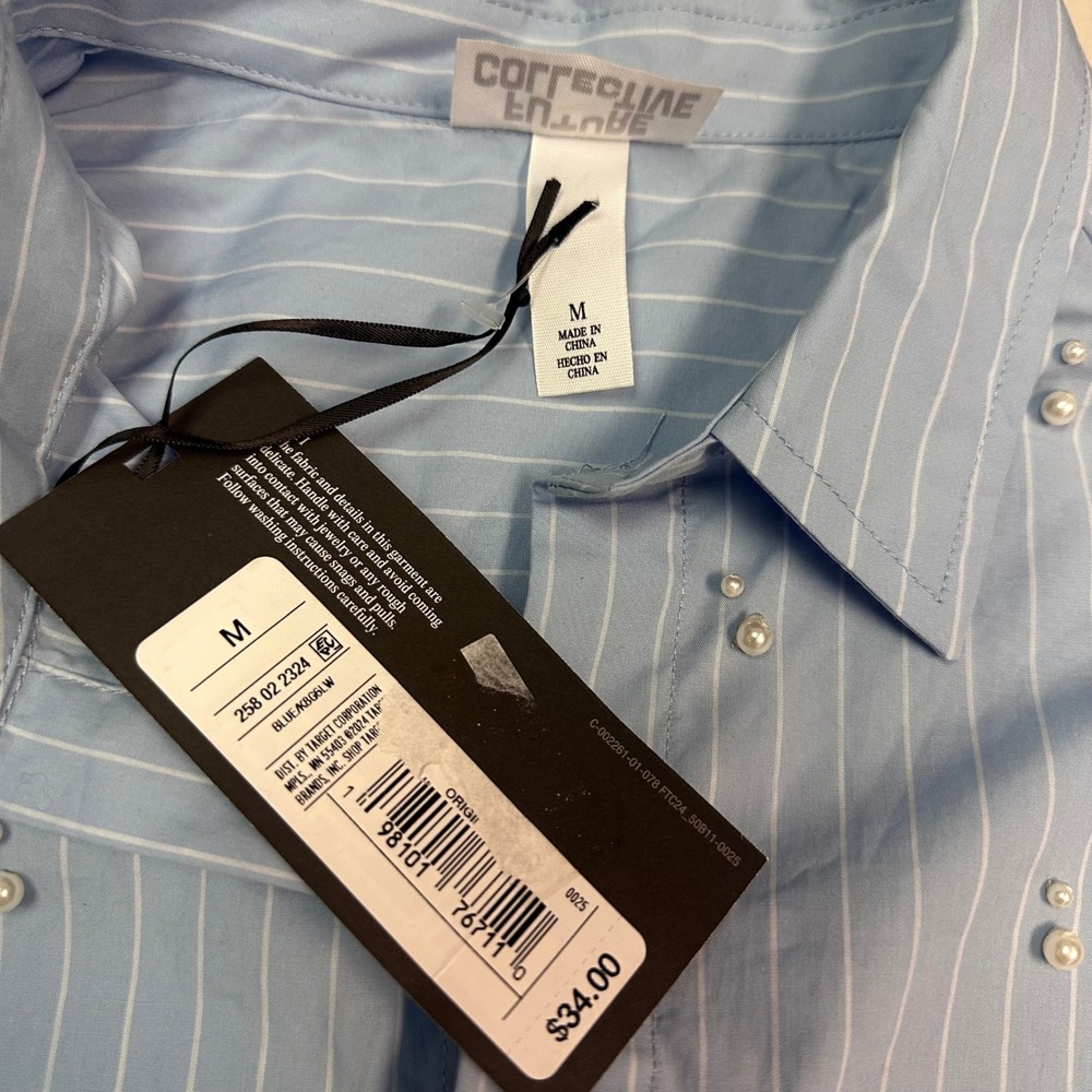 Future Collective Reese Blutstein Blue Striped Pearl Button Down Shirt M‎ NEW - Picture 7 of 9